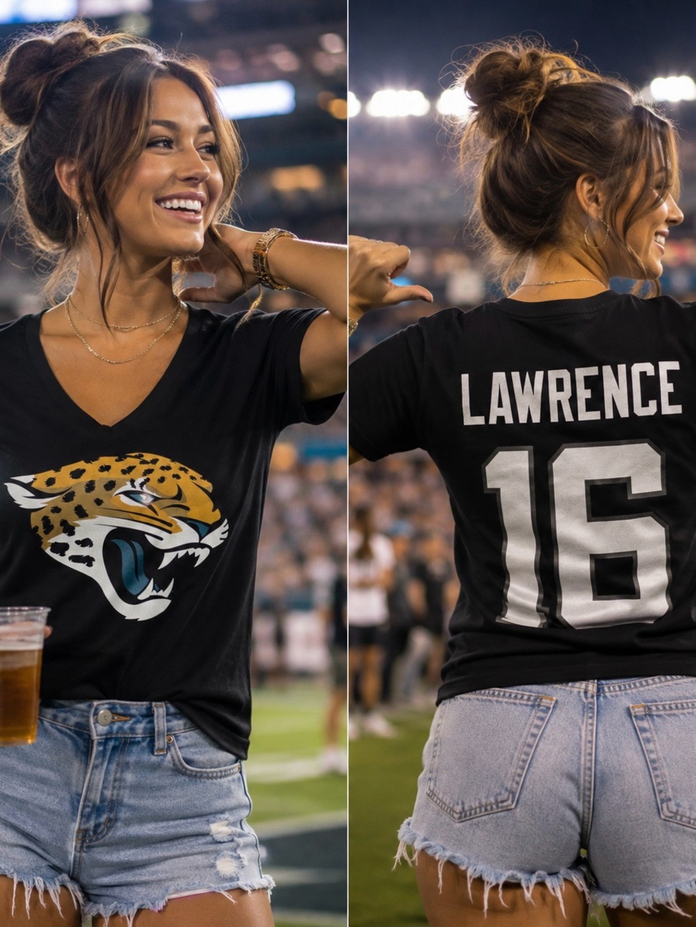 🆕 Fanatics Jacksonville Jaguars Trevor Lawrence #16 V-Neck T-Shirt Women L